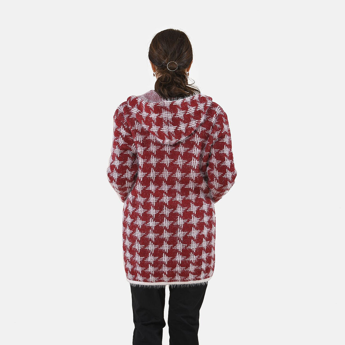 TAMSY Geometric Pattern Women's Hoodie with 2 Pockets (Size 108x80 Cm) - Pink and White 8861094 5