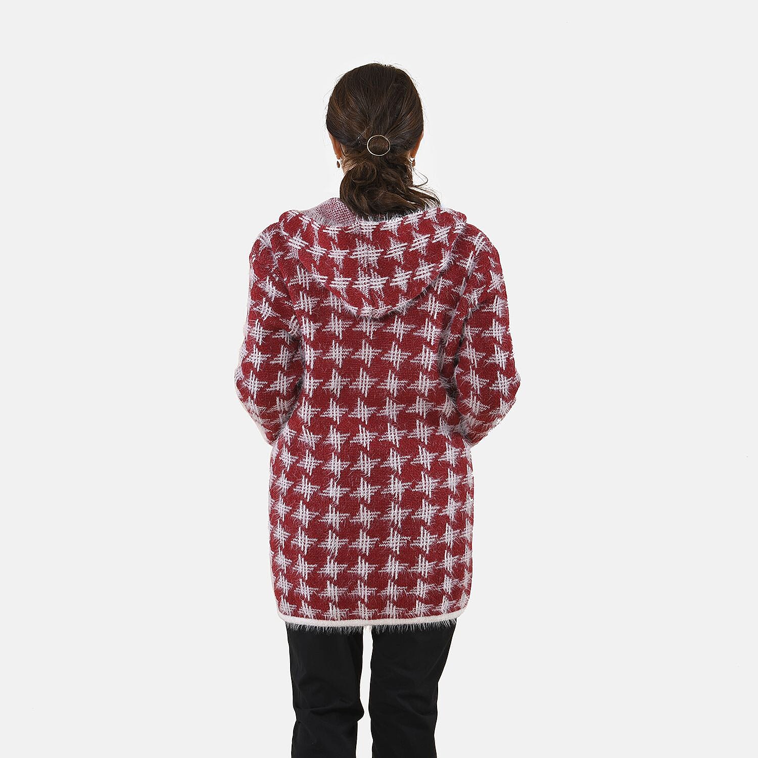 TAMSY Geometric Pattern Women's Hoodie with 2 Pockets (Size 108x80 Cm) - Pink and White 8861094 5