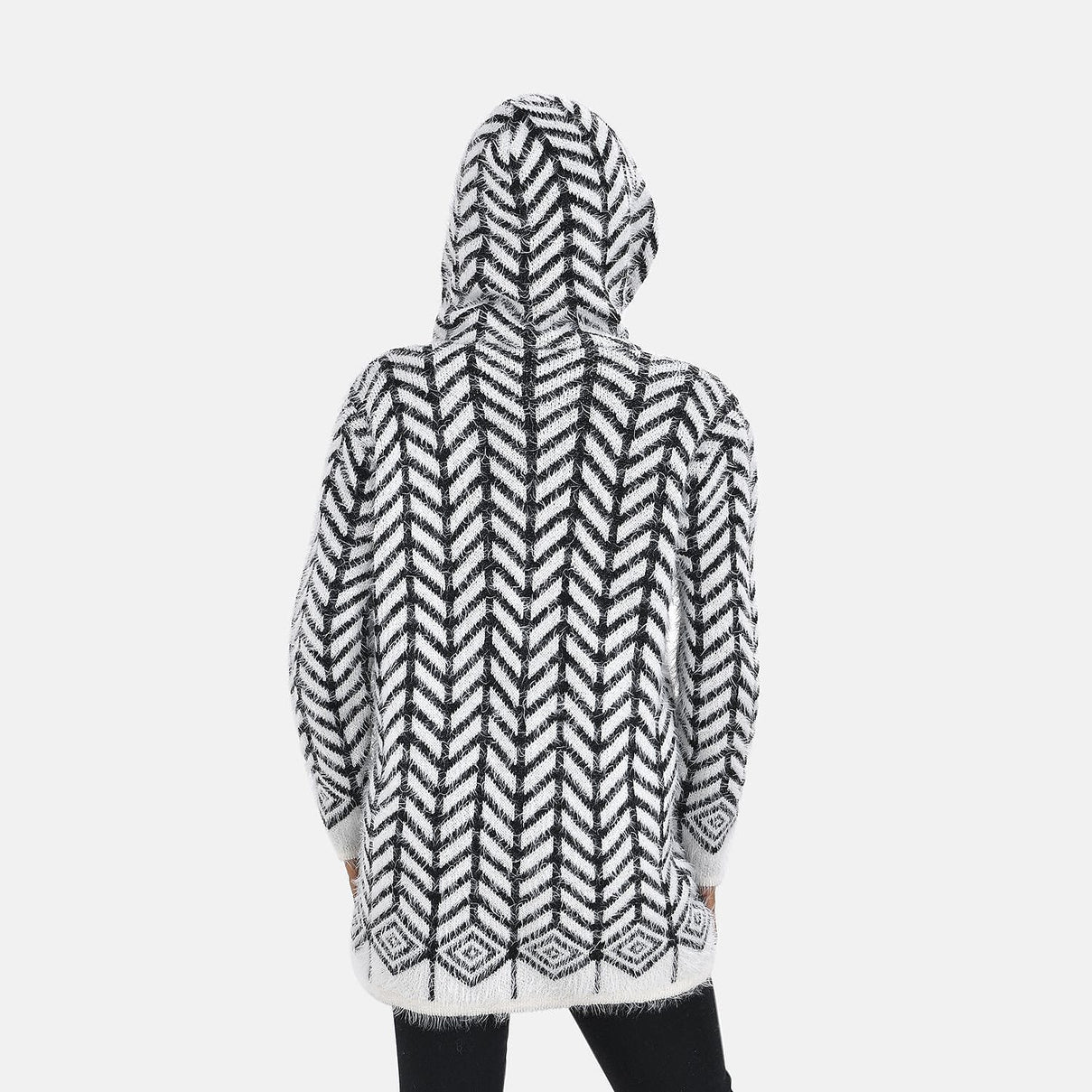Abstract Pattern Coatigan with Hoodie (Size Up to 20) - Black &amp; White 7487187 1