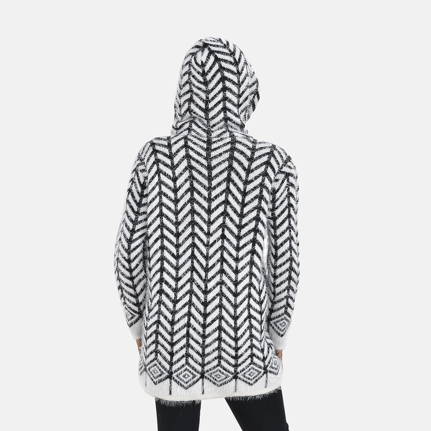Abstract Pattern Coatigan with Hoodie (Size Up to 20) - Black &amp; White 7487187 1