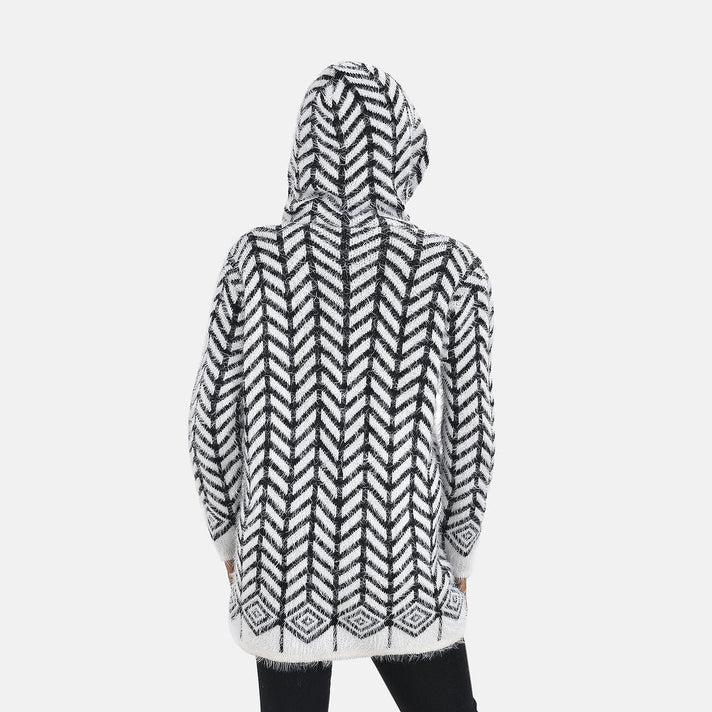 Abstract Pattern Coatigan with Hoodie (Size Up to 20) - Black &amp; White 7487187 2