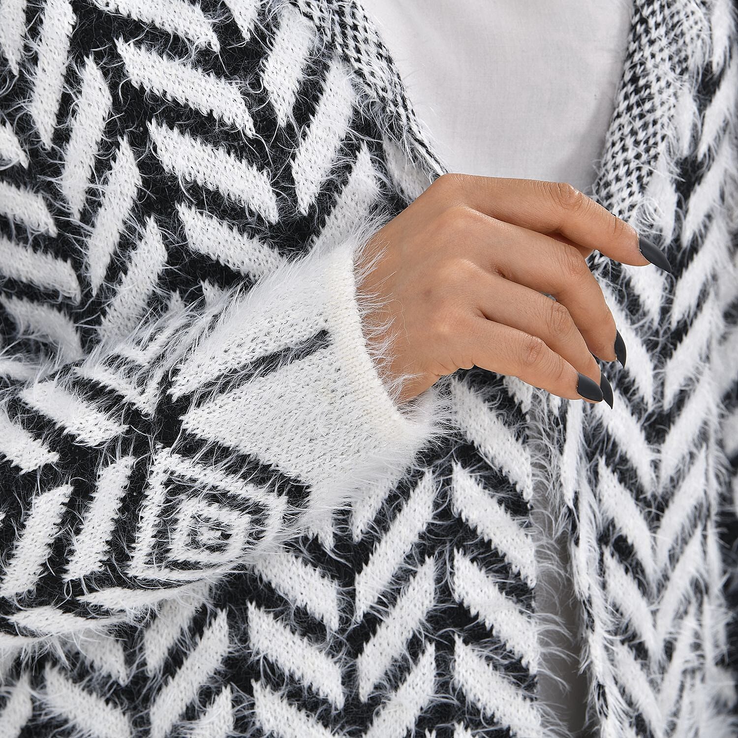 Abstract Pattern Coatigan with Hoodie (Size Up to 20) - Black &amp; White 7487187 7