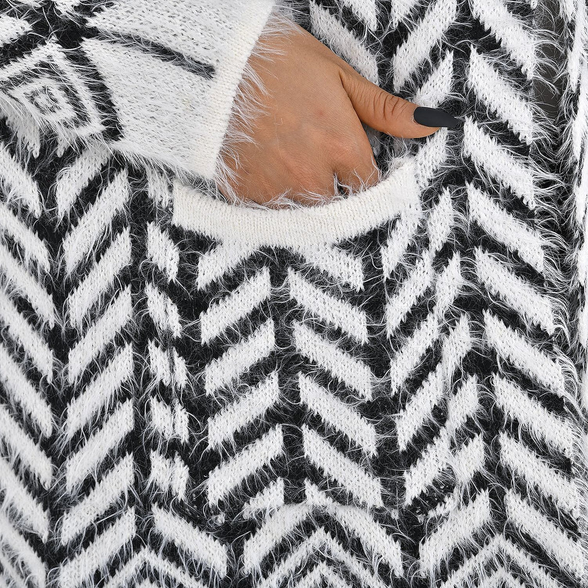 Abstract Pattern Coatigan with Hoodie (Size Up to 20) - Black &amp; White 7487187 8