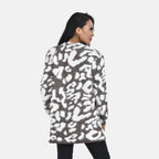 Tamsy Leopard Print Crew Neck Cardigan with Pockets (Size 110x82 cm) - Brown - White
