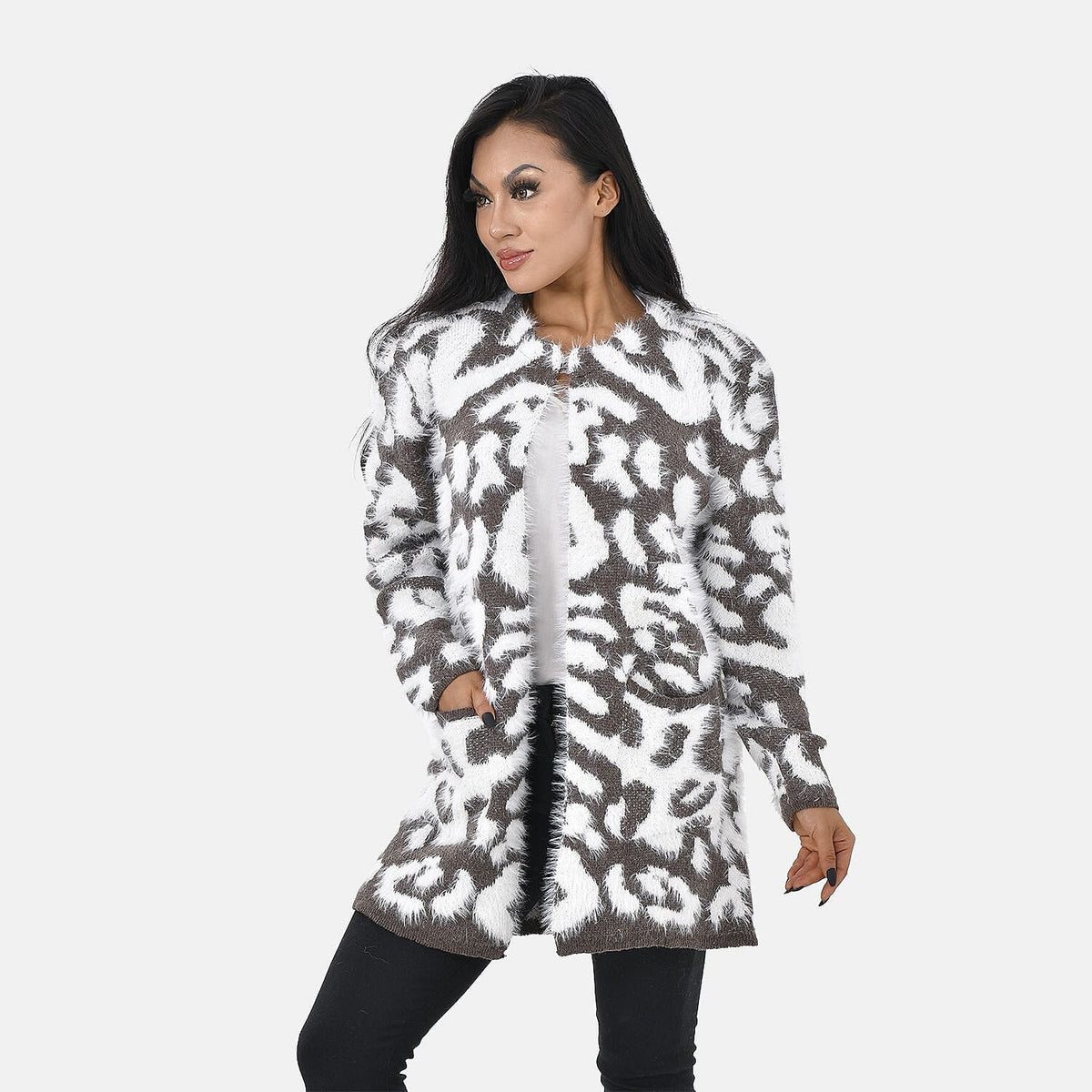 Tamsy Patterned Cardigan - Jumper - Brown and White 7487301 2