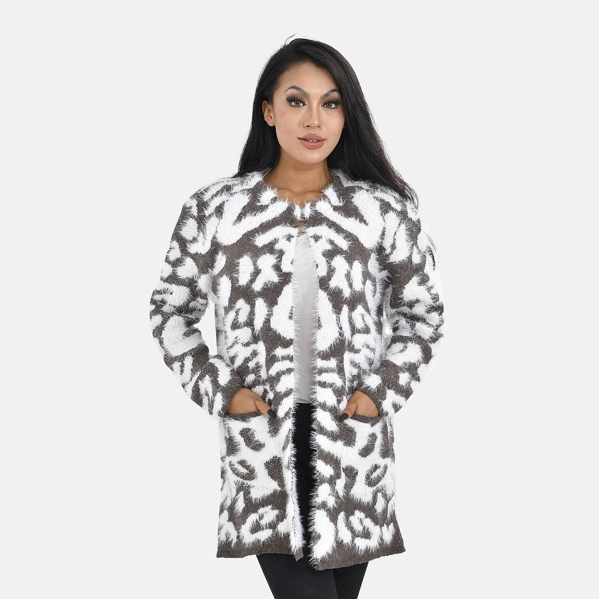 Tamsy Patterned Cardigan - Jumper - Brown and White 7487301 3