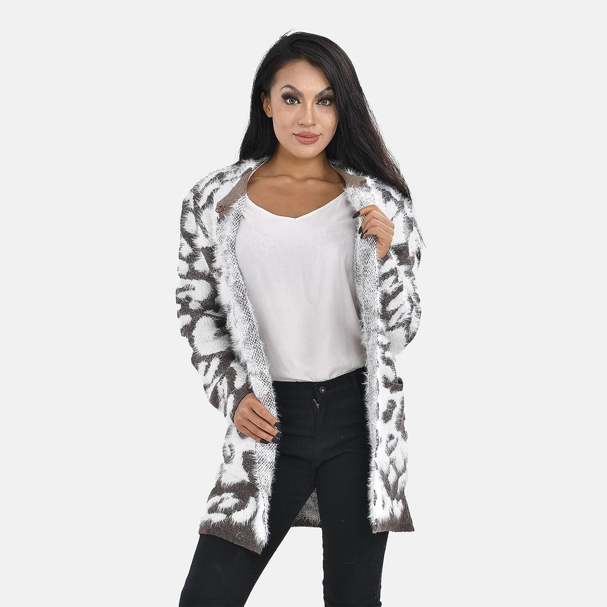 Tamsy Patterned Cardigan - Jumper - Brown and White 7487301 4