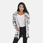 Tamsy Leopard Print Crew Neck Cardigan with Pockets (Size 110x82 cm) - Brown - White