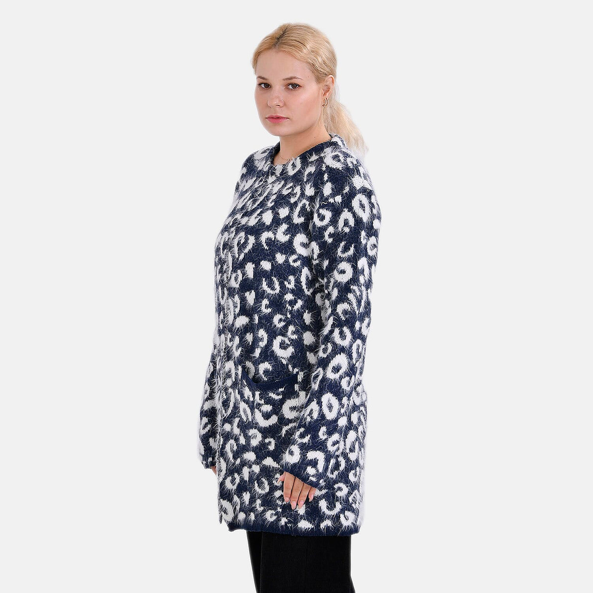 Tamsy Patterned Cardigan and Sweater-Jumper - White &amp; Navy 7808642 10