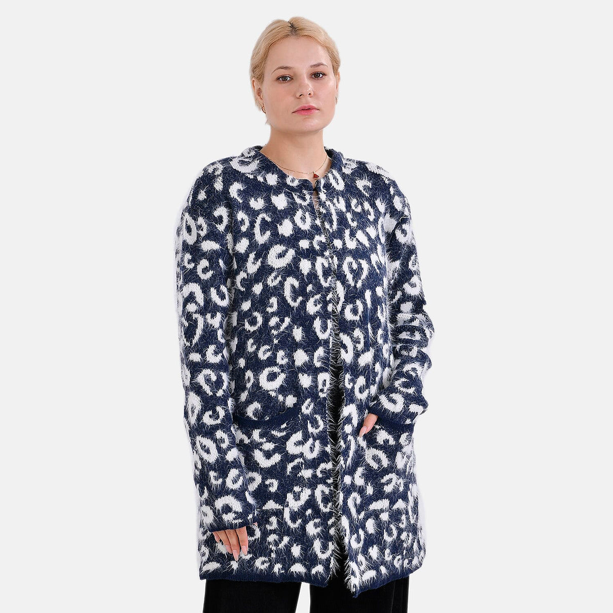 Tamsy Patterned Cardigan and Sweater-Jumper - White &amp; Navy 7808642 11