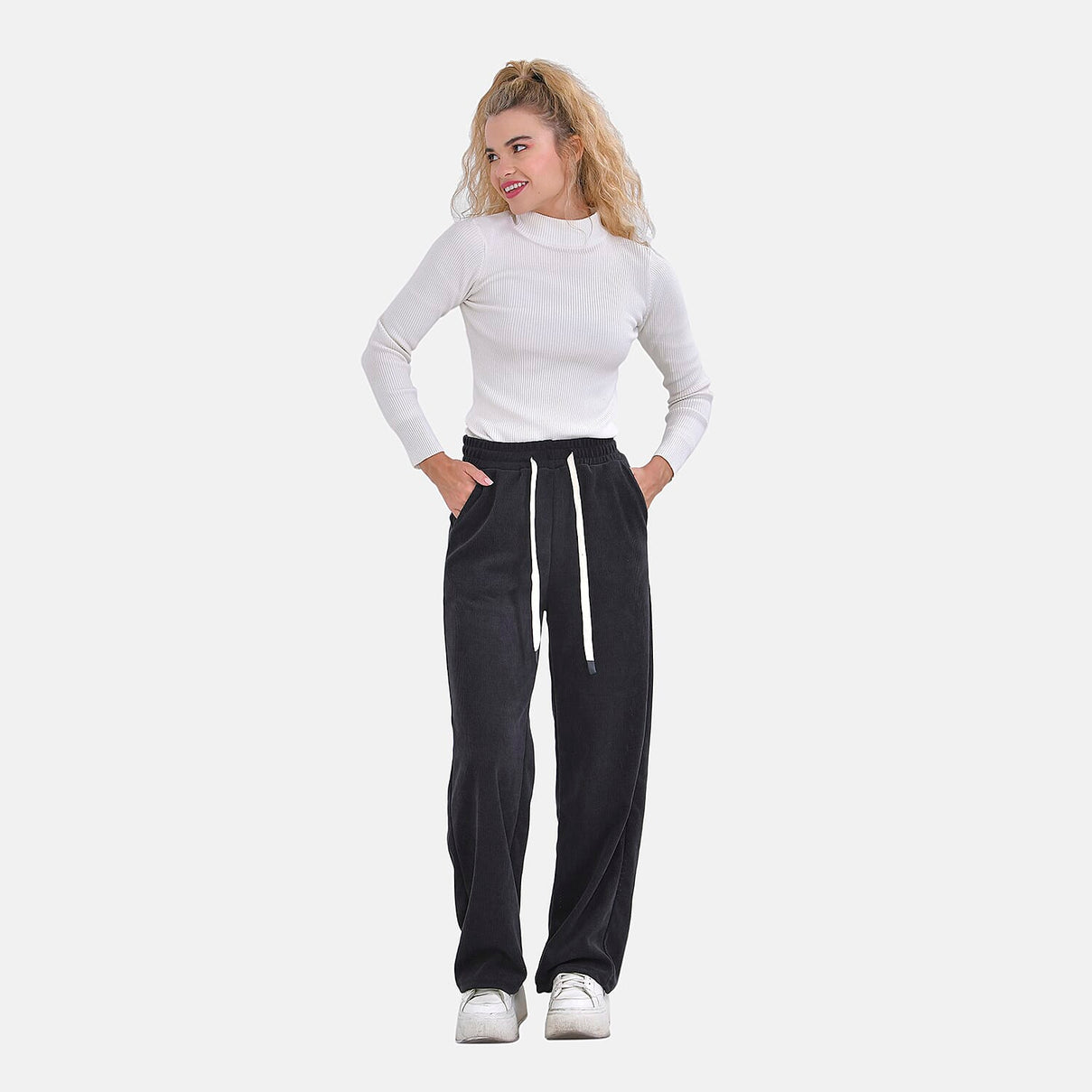 Corduroy Trousers with Elastic Waistband and Adjustable Drawstring 7615882 0