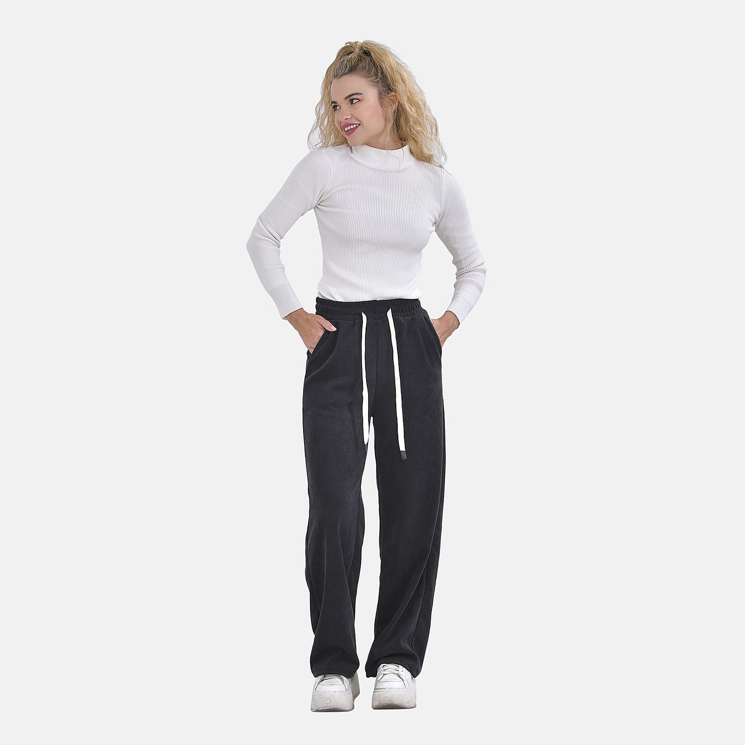 Corduroy Trousers with Elastic Waistband and Adjustable Drawstring 7615882 0