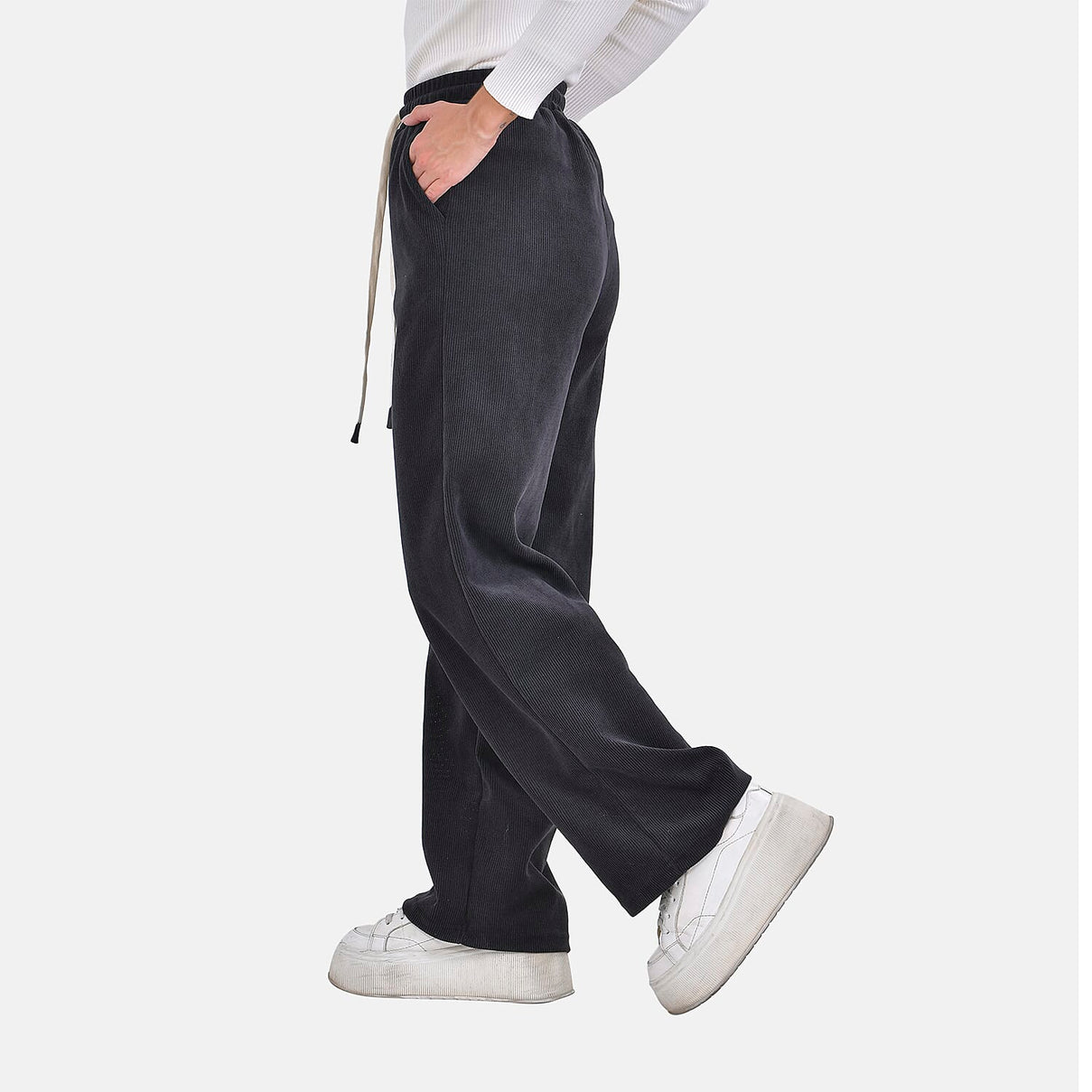 Corduroy Trousers with Elastic Waistband and Adjustable Drawstring 7615882 2