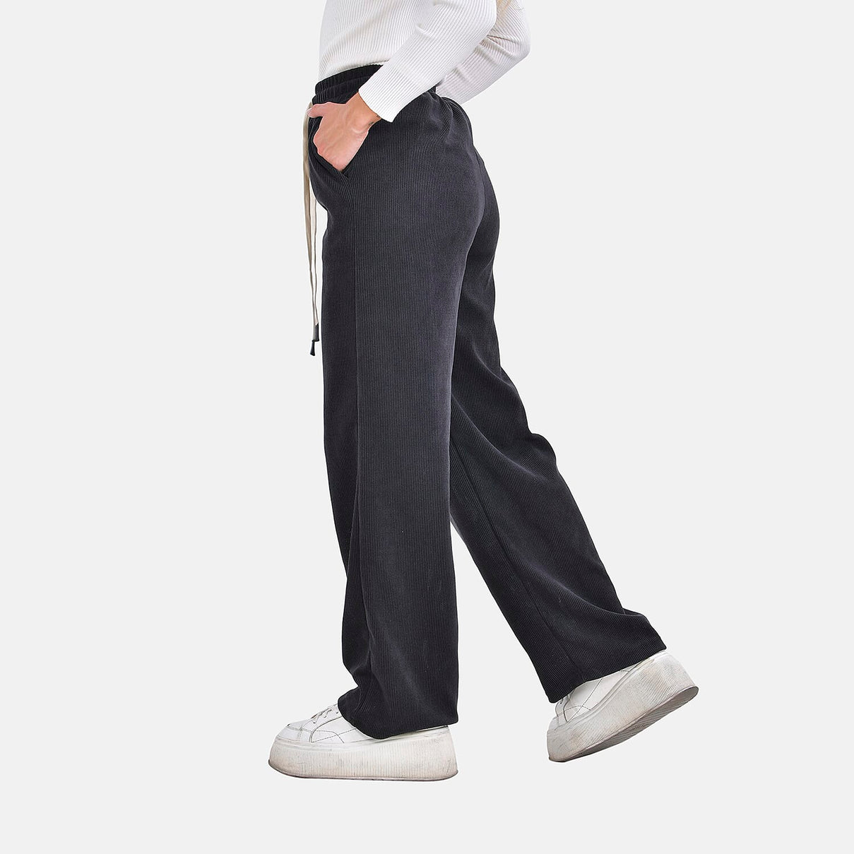 Corduroy Trousers with Elastic Waistband and Adjustable Drawstring 7615882 3
