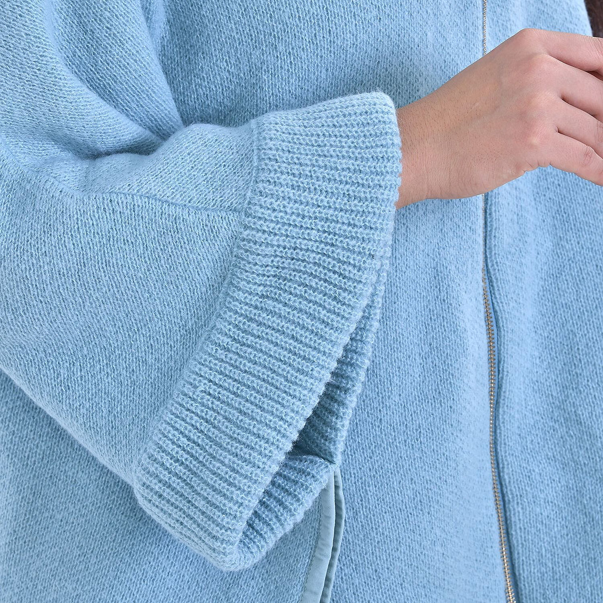 Stand Collar Zipper Closure Winter Poncho (One Size) - Aqua Blue 7512897 5