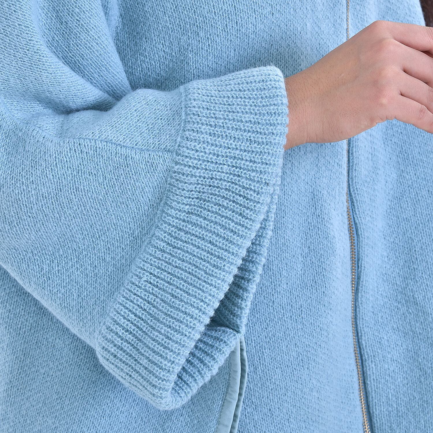Stand Collar Zipper Closure Winter Poncho (One Size) - Aqua Blue 7512897 5