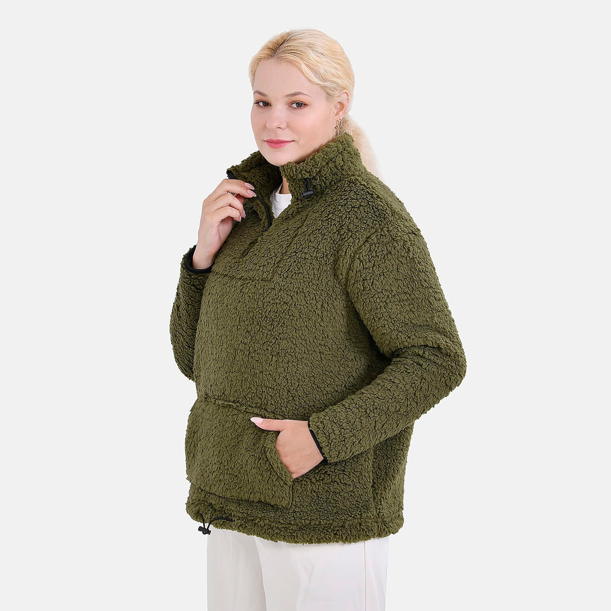 La Marey Fleece Patterned Half Zipped Sweat Shirt (Size 8 - 10 ) - Olive V32601713 3