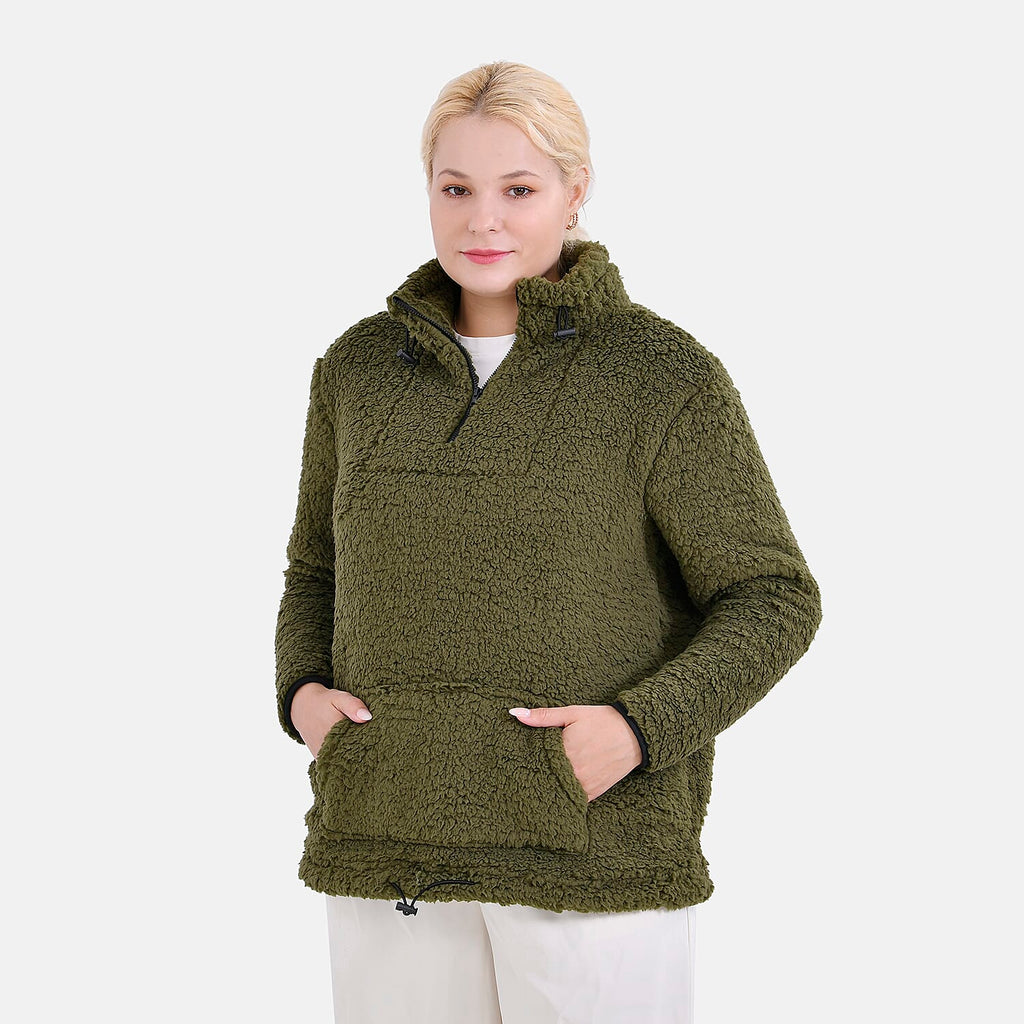 La Marey Fleece Patterned Half Zipped Sweat Shirt (Size 8 - 10 ) - Olive