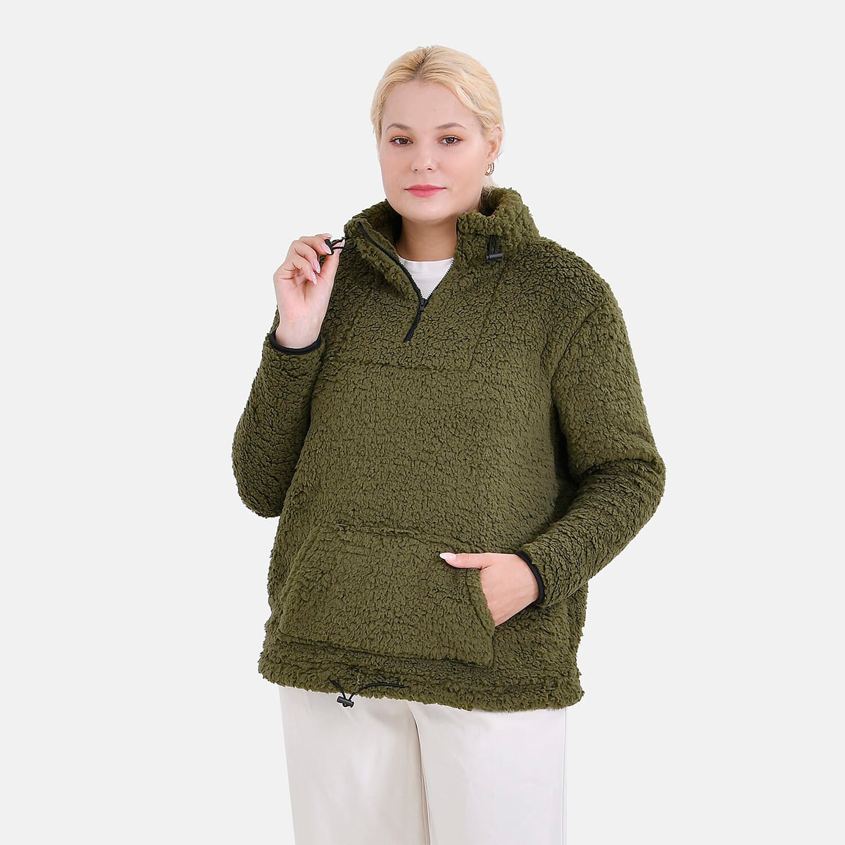 La Marey Fleece Patterned Half Zipped Sweat Shirt (Size 12 - 14 ) - Olive V32701210 0