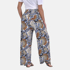 Tamsy Abstract Peacock Feather Pattern Trousers (One Size, 8-16) - Peacock one