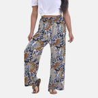 Tamsy Abstract Peacock Feather Pattern Trousers (One Size, 8-16) - Peacock one