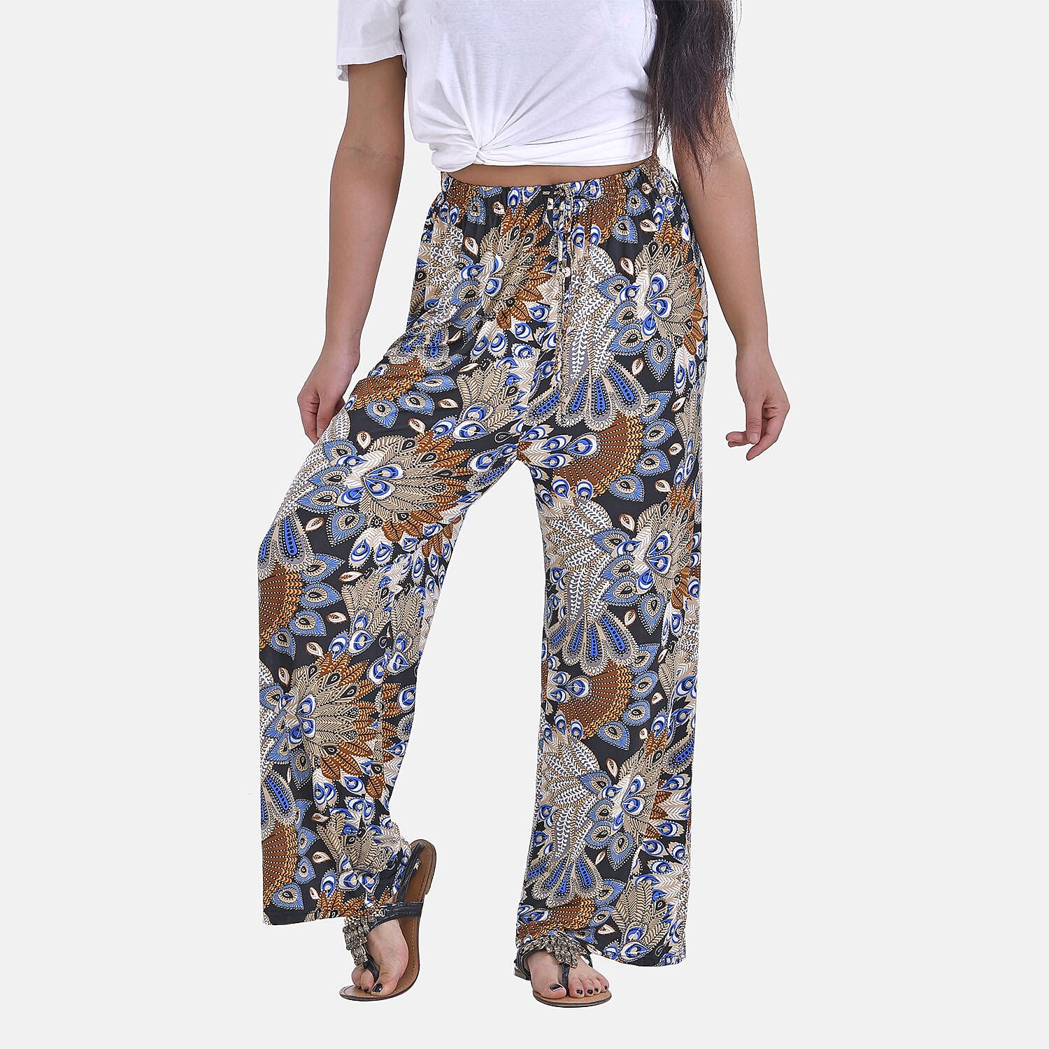 Tamsy Abstract Peacock Feather Pattern Trousers 7562303 3