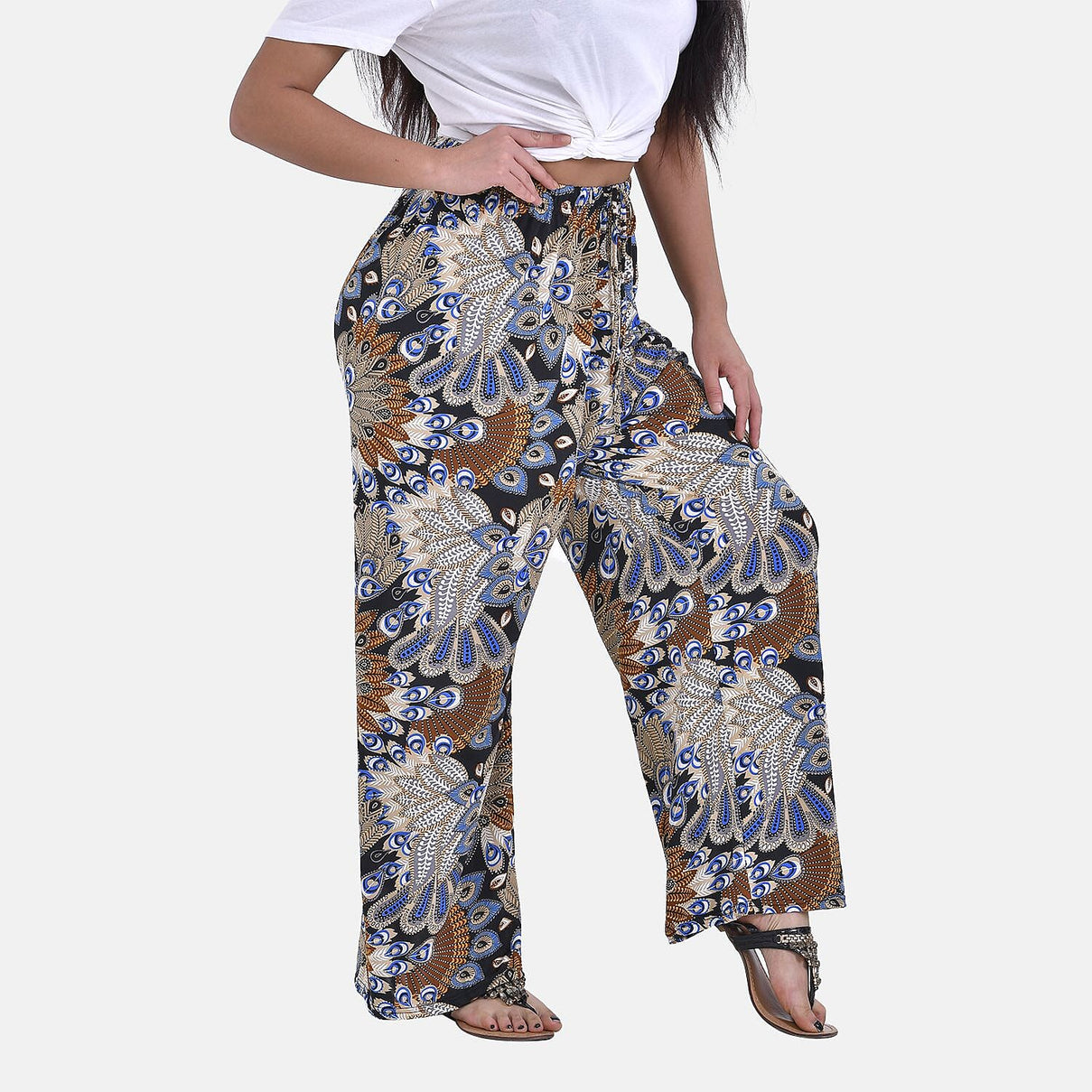 Tamsy Abstract Peacock Feather Pattern Trousers 7562303 4