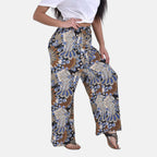 Tamsy Abstract Peacock Feather Pattern Trousers (One Size, 8-16) - Peacock one