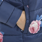 Peony Patterned Padded Jacket with 2 Side Pockets (Size XL, 134X68 cm) - Navy