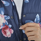 Peony Patterned Padded Jacket with 2 Side Pockets (Size XL, 134X68 cm) - Navy