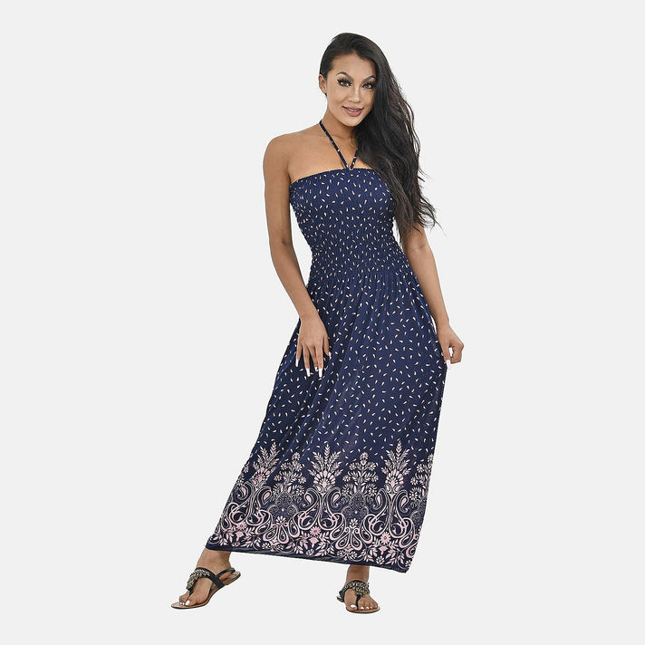 TAMSY Floral Printed Smock Dress  - Navy Blue and Pink 7445524 1
