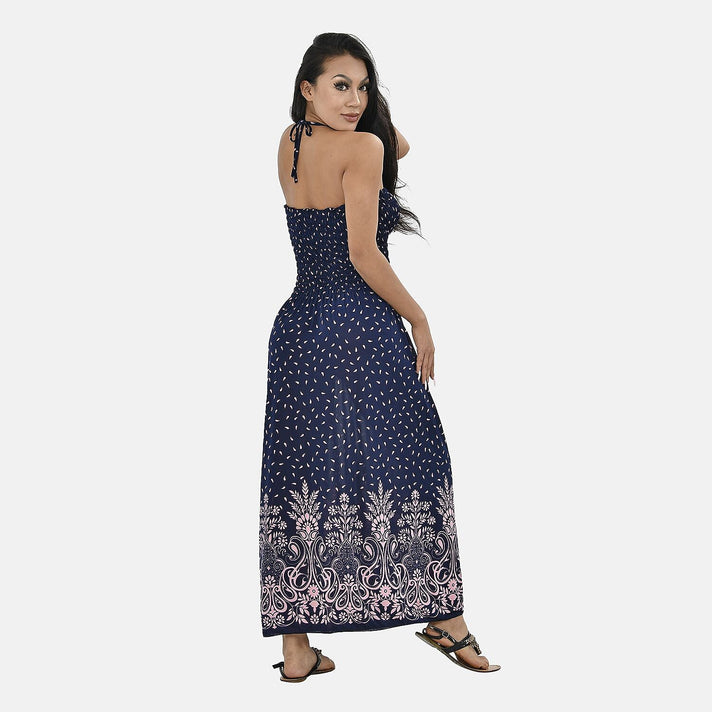 TAMSY Floral Printed Smock Dress  - Navy Blue and Pink 7445524 2