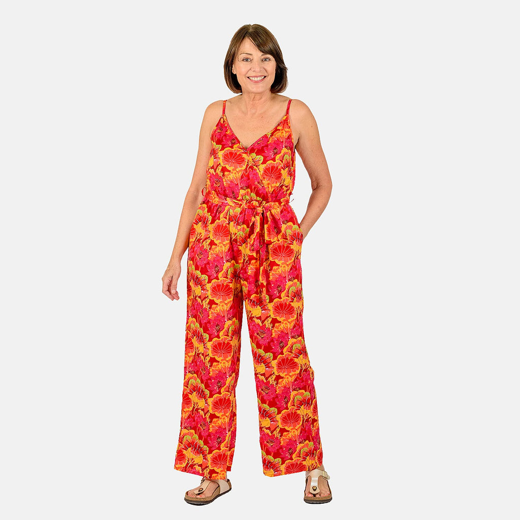 Tamsy Printed Jumpsuit (Size M) - Orange