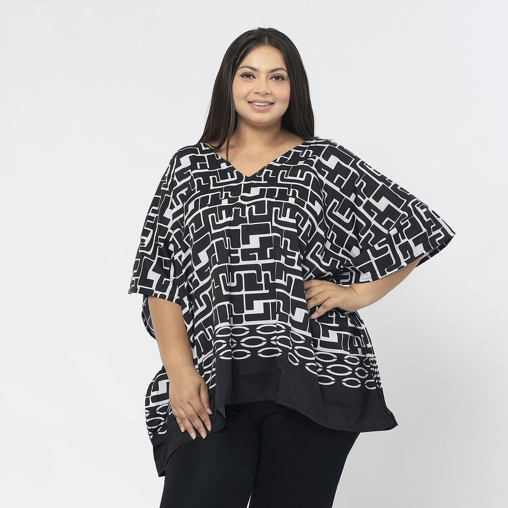 Tamsy Printed Top (Size S) - Black - White