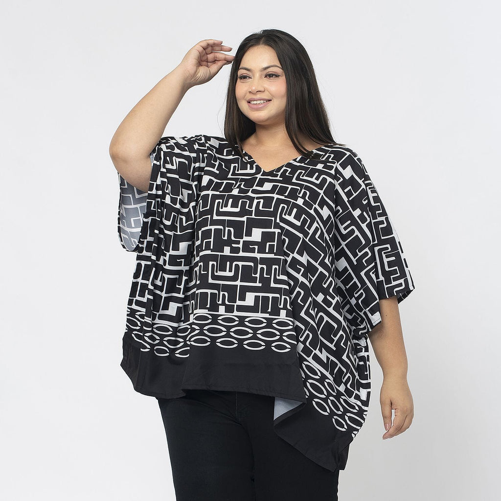 Tamsy Printed Top (Size S) - Black - White