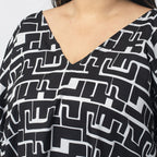 Tamsy Printed Top (Size S) - Black - White