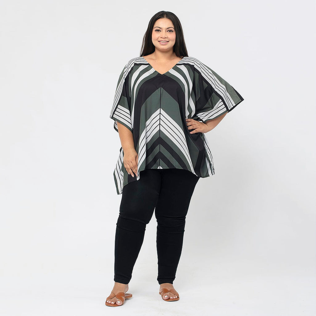 TAMSY Printed V-Neck Kaftan (Size L) - Khaki