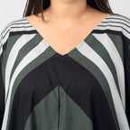 TAMSY Printed V-Neck Kaftan (Size L) - Khaki