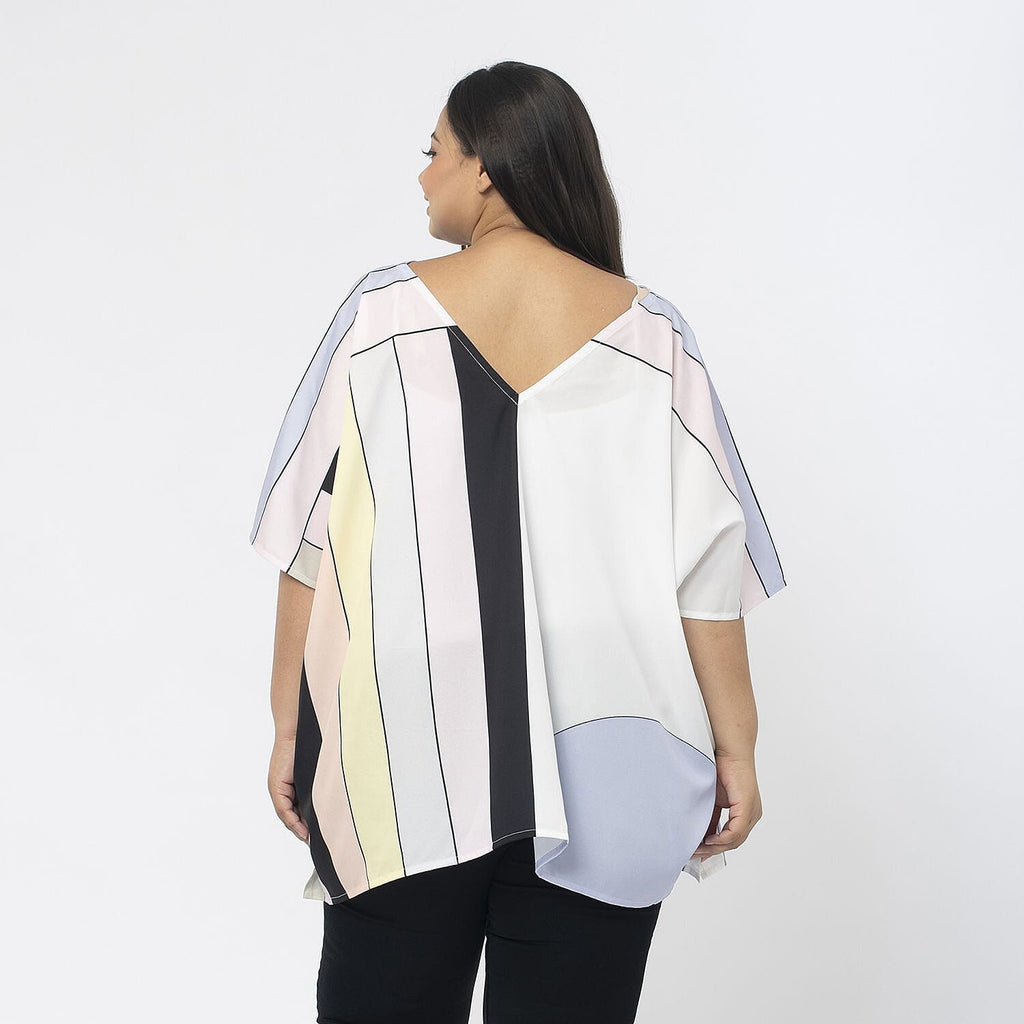 TAMSY Stripe Pattern V-Neck Kaftan (Size S) - Pink - White