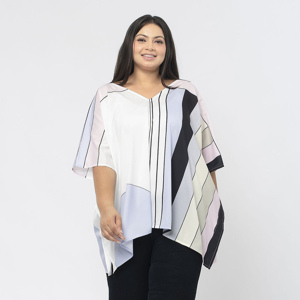 TAMSY Stripe Pattern V-Neck Kaftan (Size S) - Pink - White
