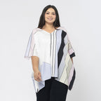 TAMSY Stripe Pattern V-Neck Kaftan (Size S) - Pink - White