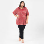 Tamsy Knit Foil Printed Pleated Tunic (One Size) - Red