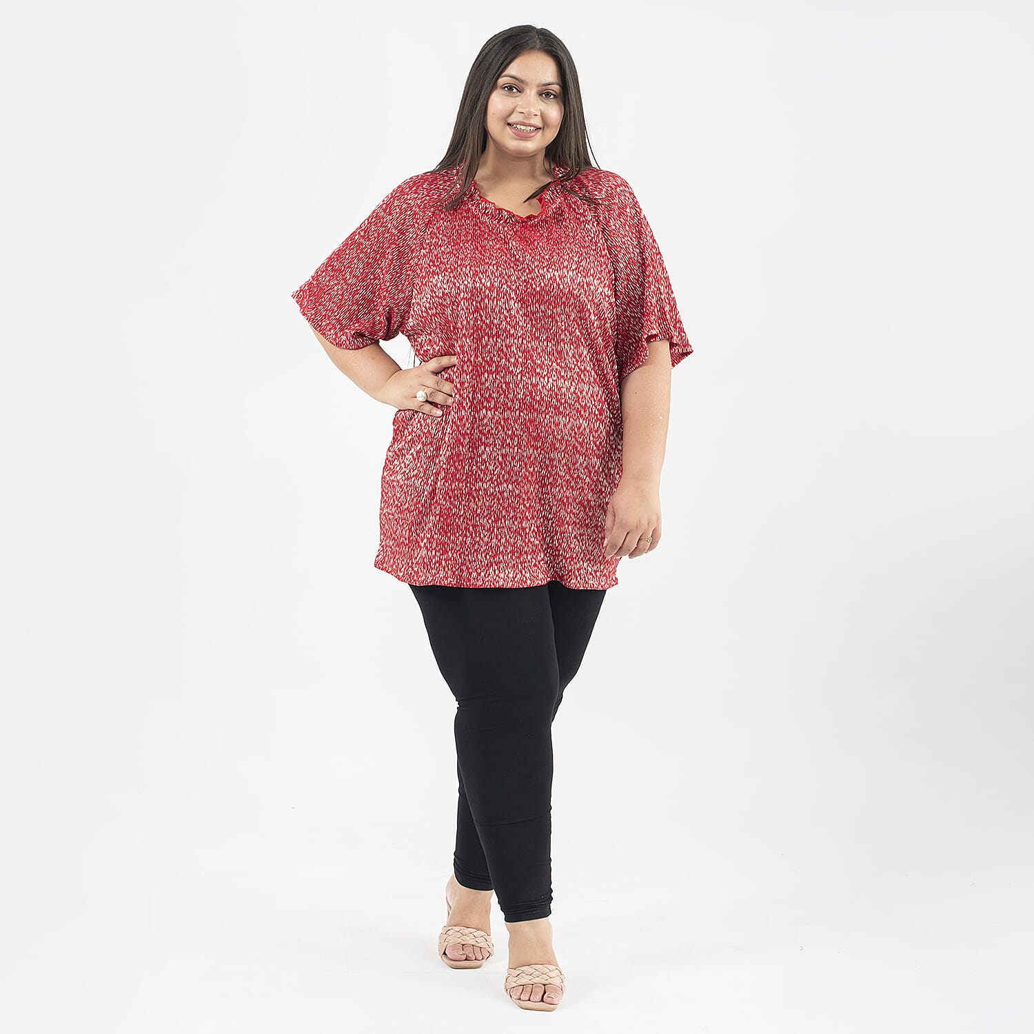 TAMSY Knit Foil Printed Pleated Tunic  - Red 7133677 0