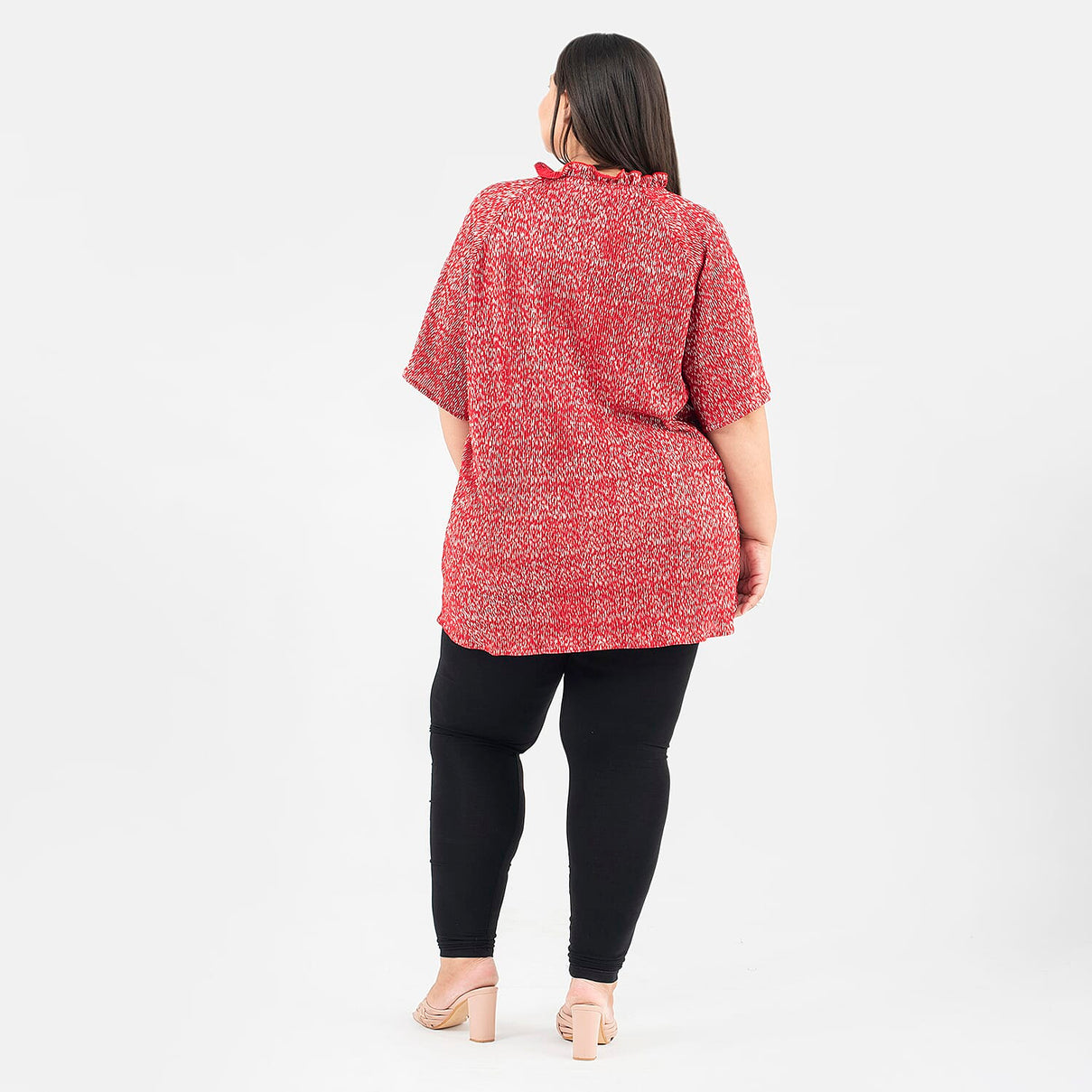 TAMSY Knit Foil Printed Pleated Tunic  - Red 7133677 2
