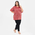 Tamsy Knit Foil Printed Pleated Tunic (One Size) - Red