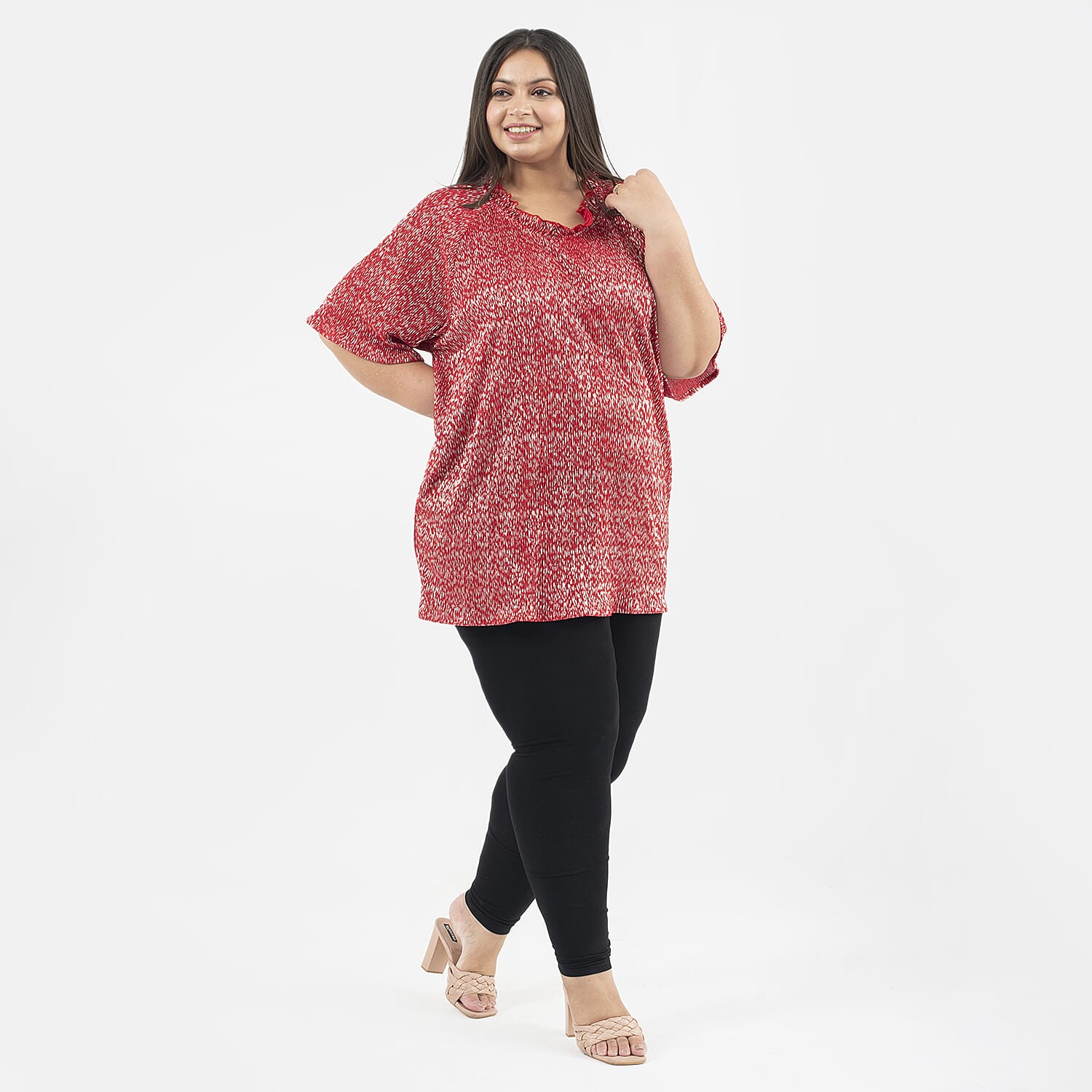 TAMSY Knit Foil Printed Pleated Tunic  - Red 7133677 3