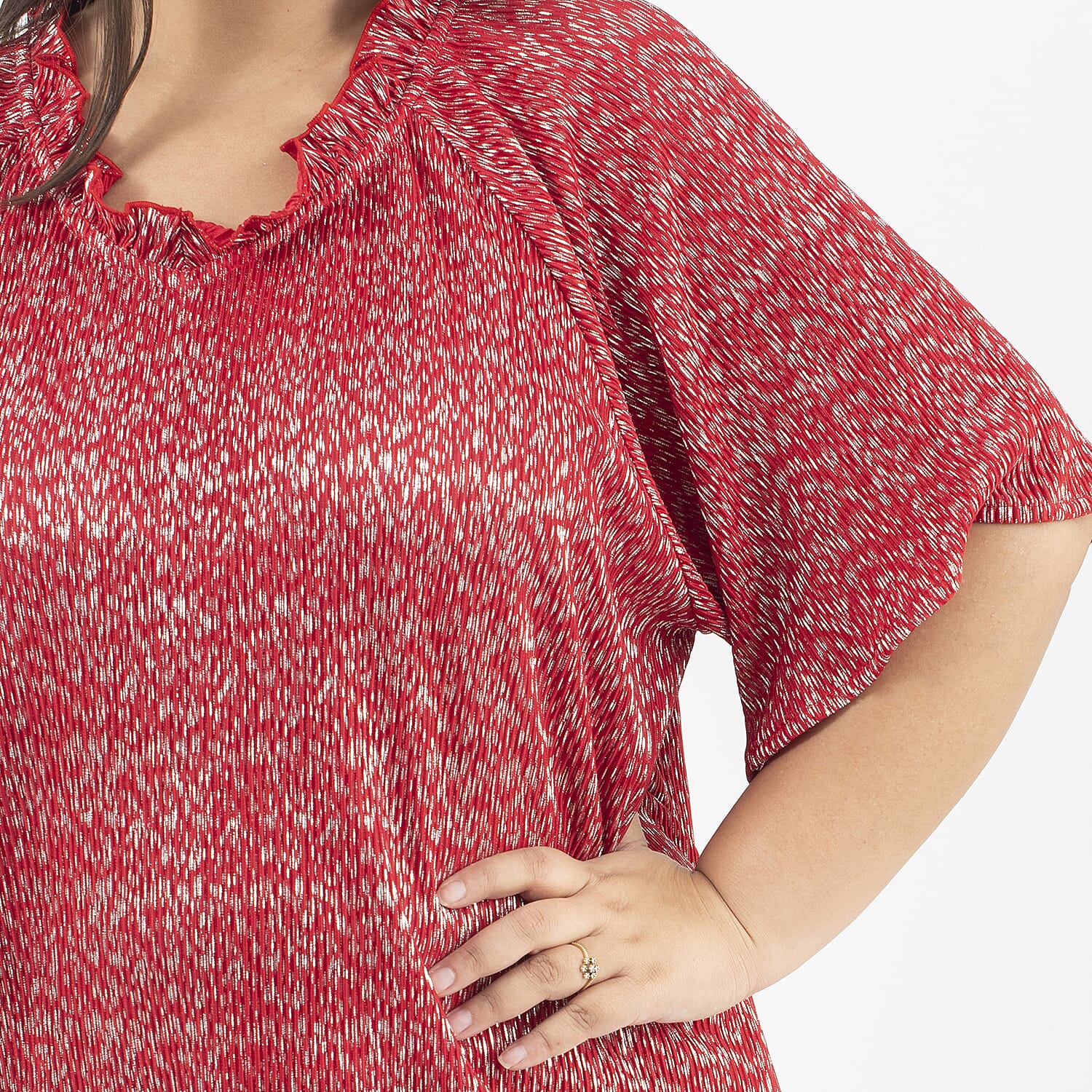 TAMSY Knit Foil Printed Pleated Tunic  - Red 7133677 4