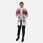 Tamsy Snowflake Pattern Caridgan with 2 Pockets (Sze 8-20) - White - Burgundy