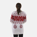 Tamsy Snowflake Pattern Caridgan with 2 Pockets (Sze 8-20) - White - Burgundy