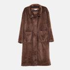 Faux Fur Collared Relaxed Longline Coat (Size XXL) - Brown